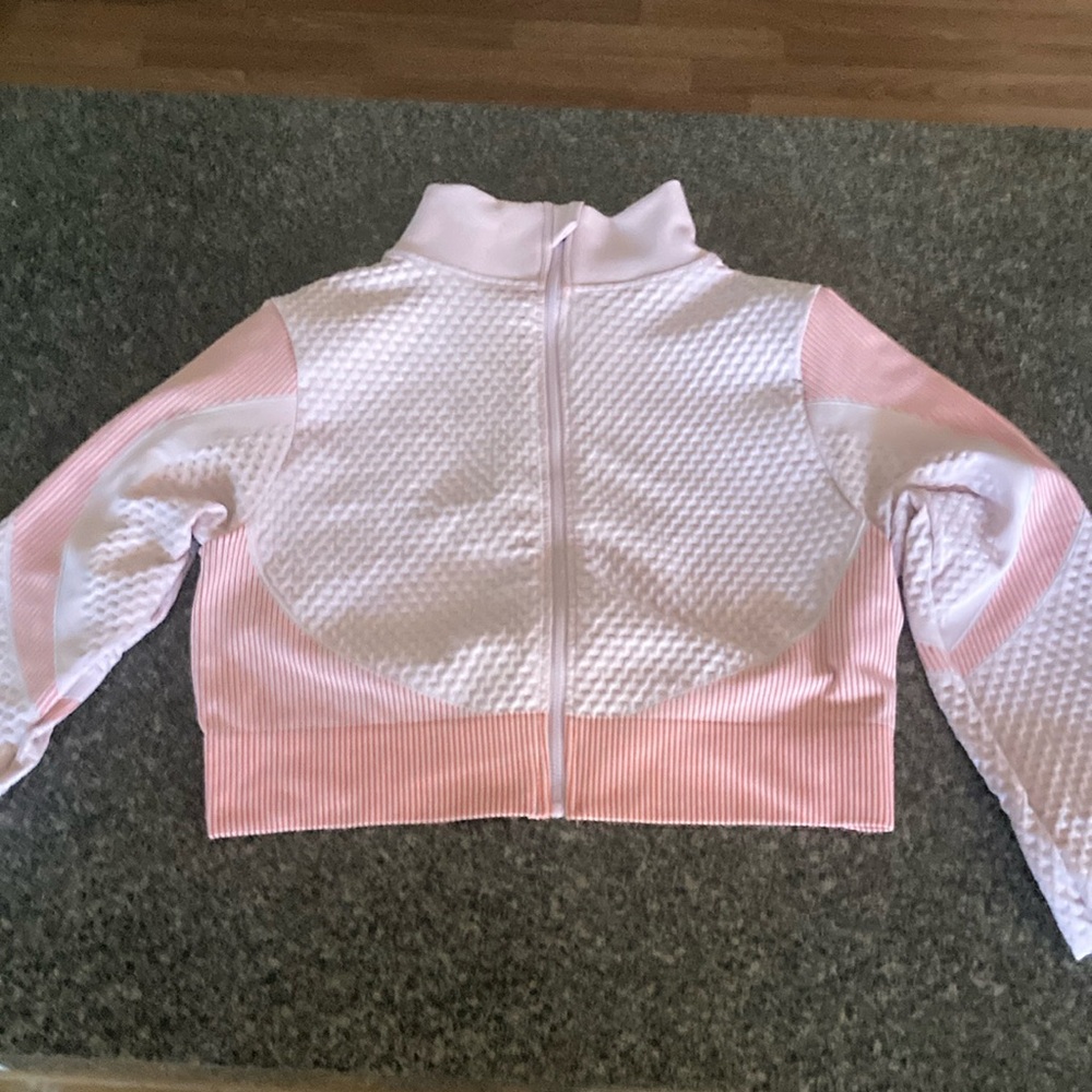 Daisy Seamless Textured Knit Zip Front Track Jacket - Pink